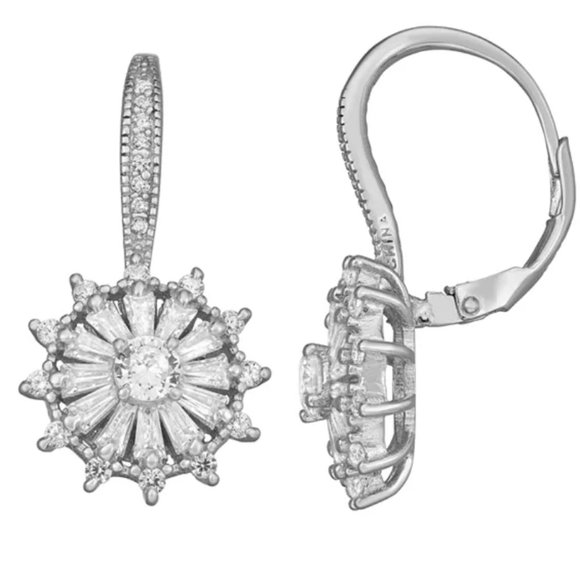 Sterling Silver CZ bag round leverback earrings - Picture 1 of 4